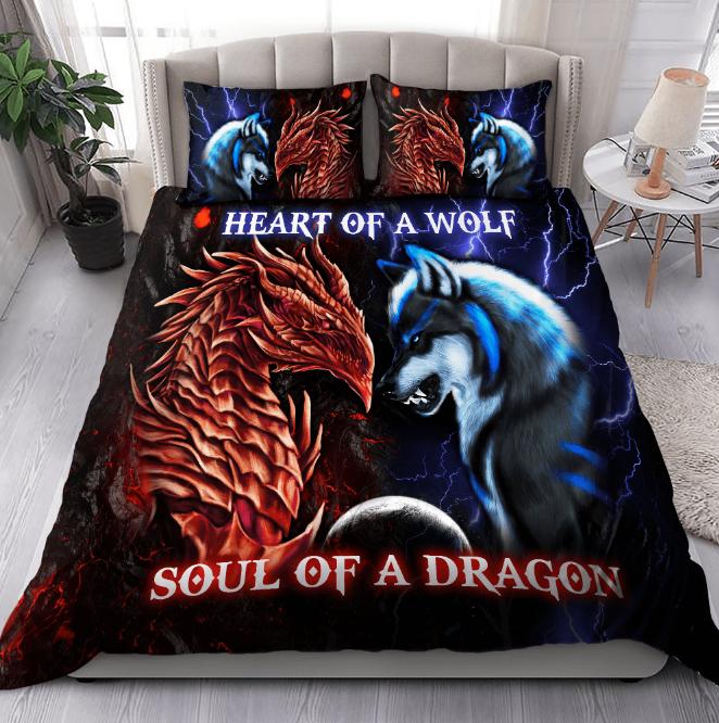 Wolves and Dragon Duvet Cover Bedding Set Soft Bedroom Decor