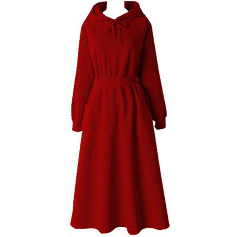 

Plus Size Women s Autumn/Winter Plush Hooded Dress with Waist-Cinch, Ankle-Length, Slimming Fit S for 85-105 kg
