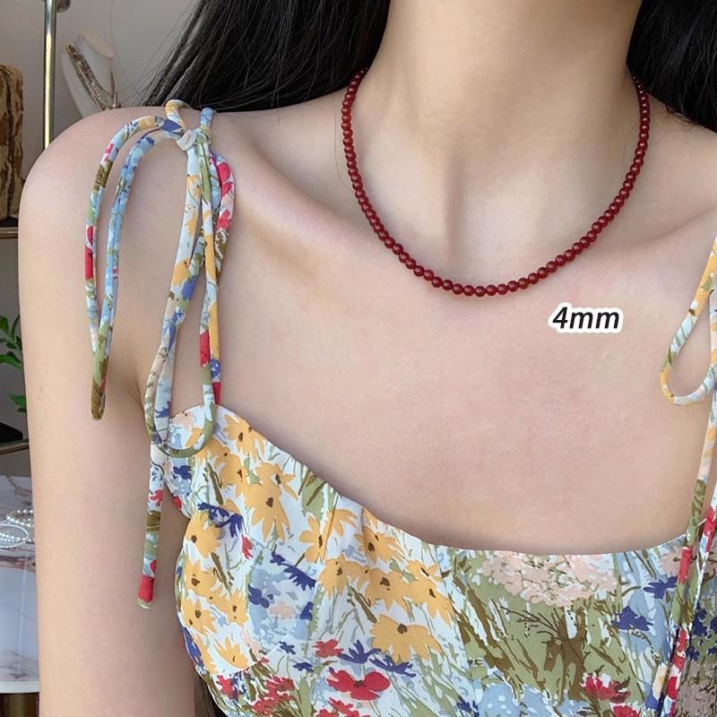 S925 Sterlingsilber Roter Achat Damen Halskette - Chinesisches Neujahr & Weihnachten Perlen Pulloverkette