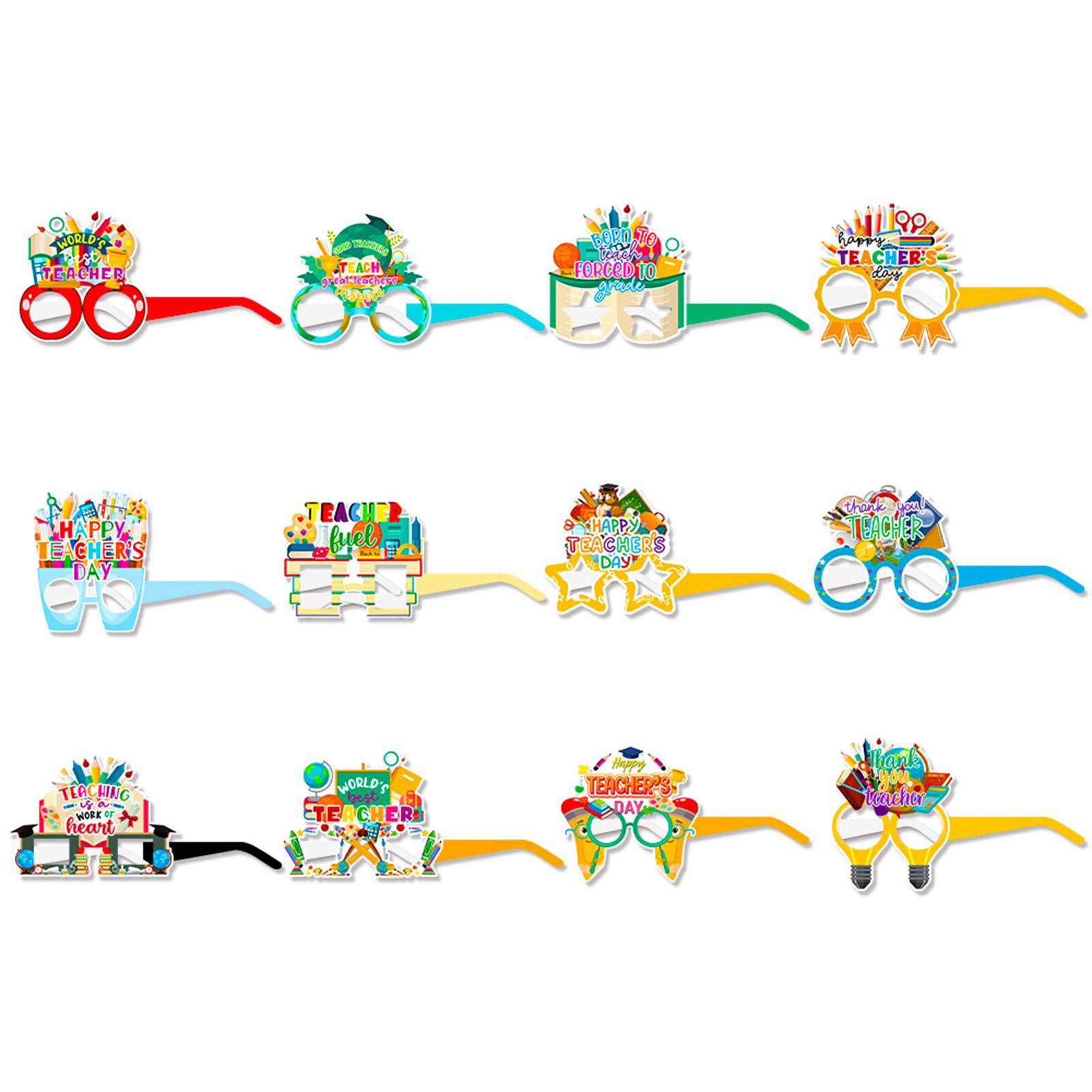 

Набор из 12 бумажных очков для недели признательности учителям, забавные фотобутафории, забавные очки для учителей для празднования Дня учителя