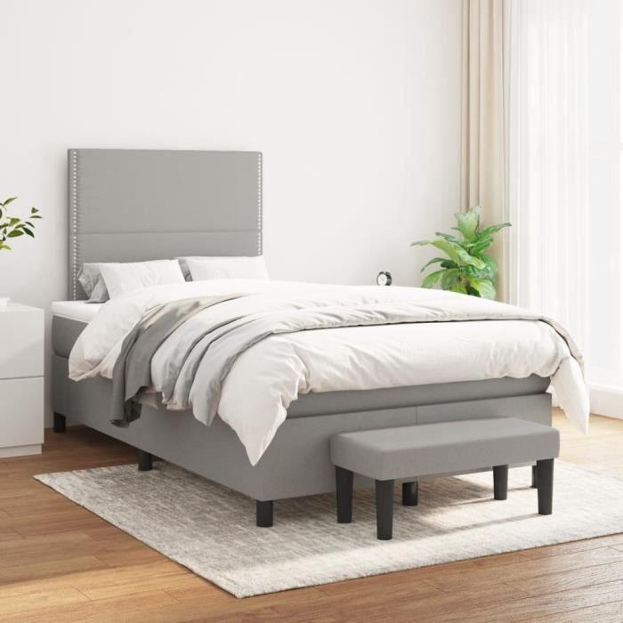 3136501 vidaXL Lit à sommier tapissier avec matelas Gris clair 120x200cm Tissu