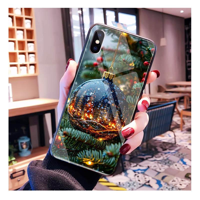Glass Phone Case For iPhone 17 Pro Max Air 17 16 15 14 13 Pro Max 15 16 Pro 15Plus Christmas Tree Light
