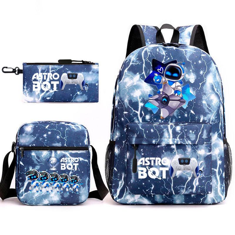 Neuer Astro-Bot, kosmischer Roboter, dreiteiliges Set, Schultasche, Umhängetasche, Federmäppchen, Rucksack.