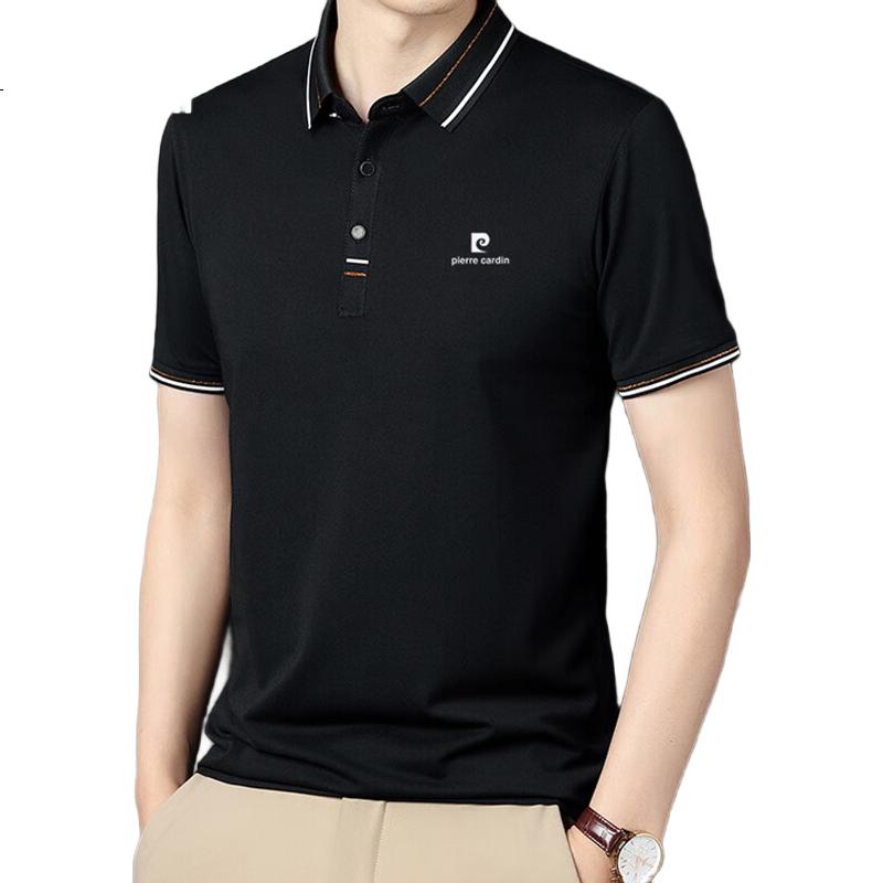 Pierre Cardin Short Sleeve T-Shirt for Men, Summer Business Polo Undershirt, Elastic Breathable Top for Young And Middle-Aged Men, Black, 3XL