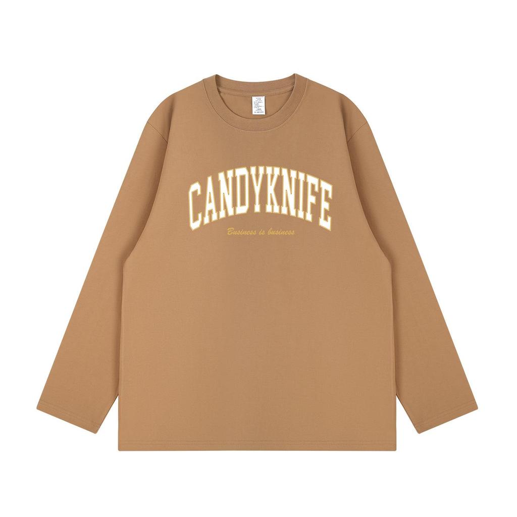 2024 Hong Kong Style Unisex Retro Letter Print Long-Sleeve Cotton T-Shirt