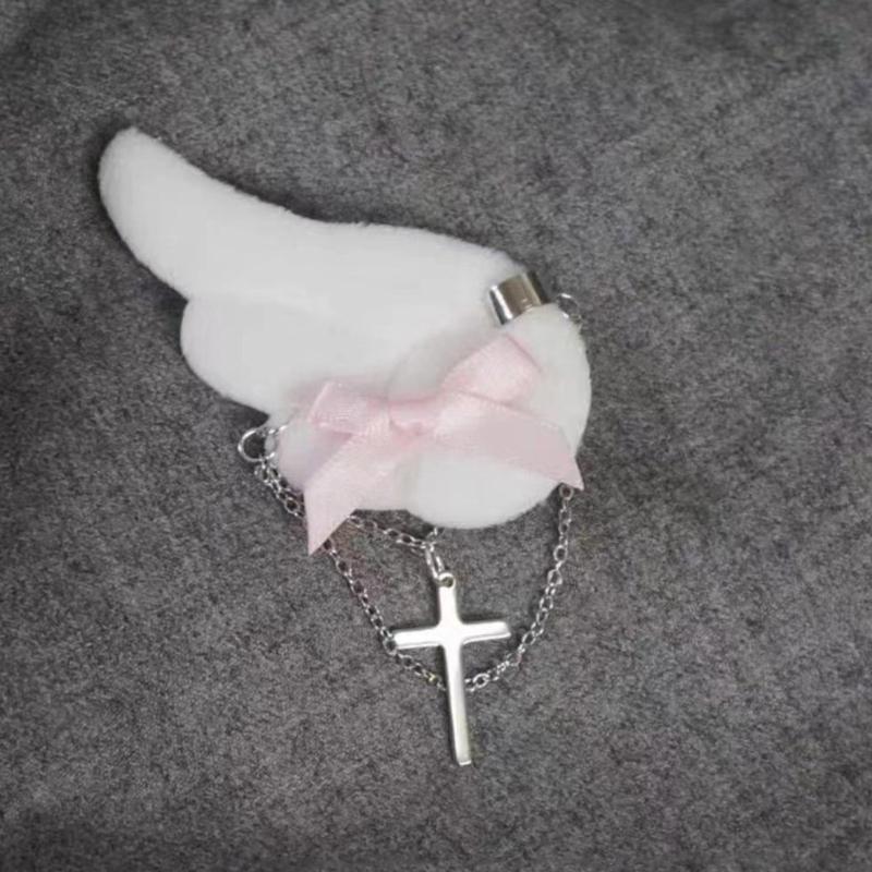 Plush Angel Wing Side Clip Teens Girl Y2K Hair Styling Clip Cool Girl Headdress