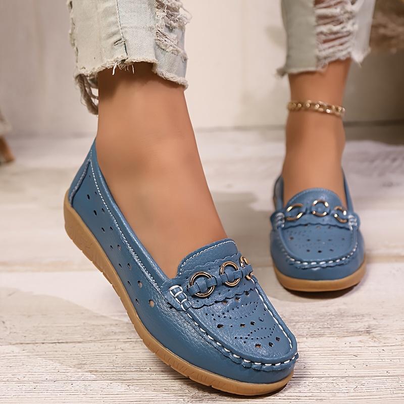 Women's Hollow Out Design Flat Shoes, Casual & Breathable Slip On Shoes, Women's Comfortable Shoes