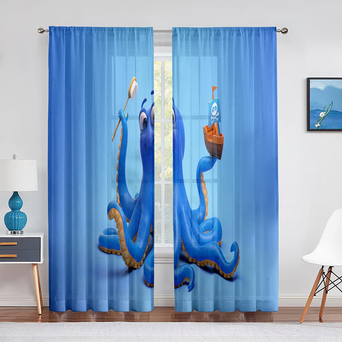 Крутые красные шторы из шифона-вуали с морским осьминогом для декора гостиной — фото 7