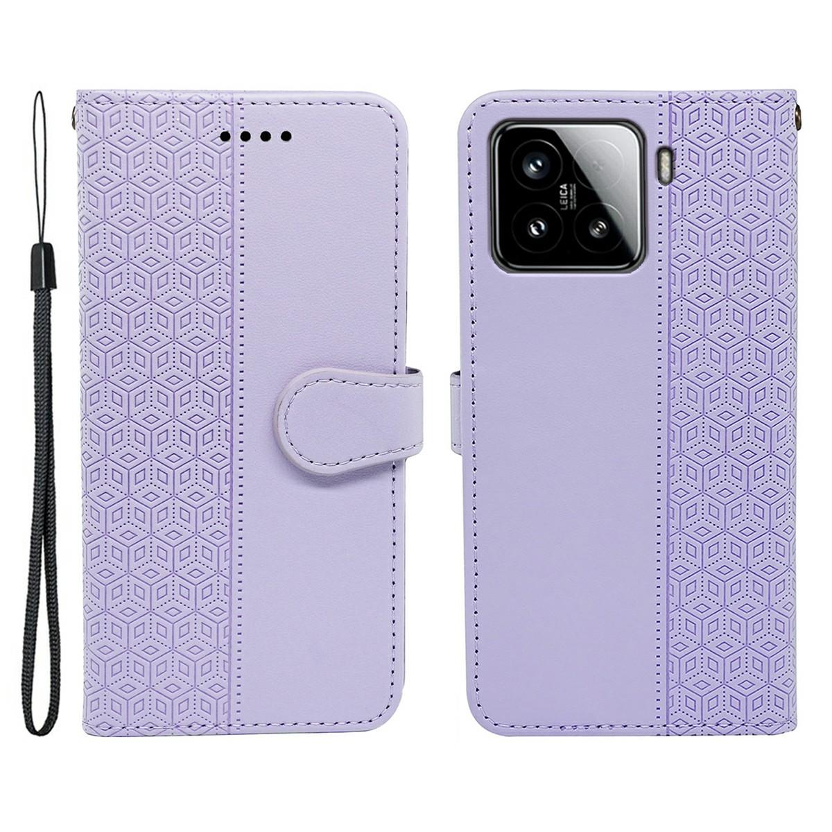 

Для Xiaomi 15 Чохол Захист від подряпин Склейка Тиснений ромб Шкіряний чохол для телефону з ремінцем для руки Purple