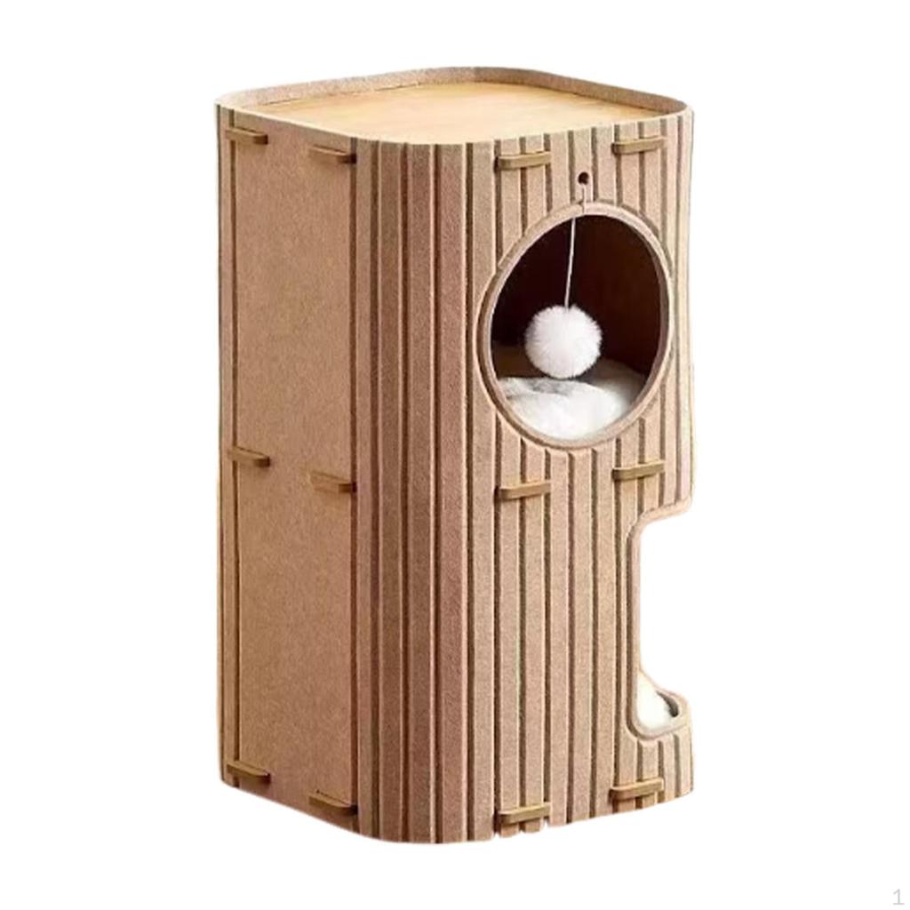Cat House Bed for Indoor Cats 2 Tiered Nest Sleeping Play Comfortable Prevents Furniture Damage with