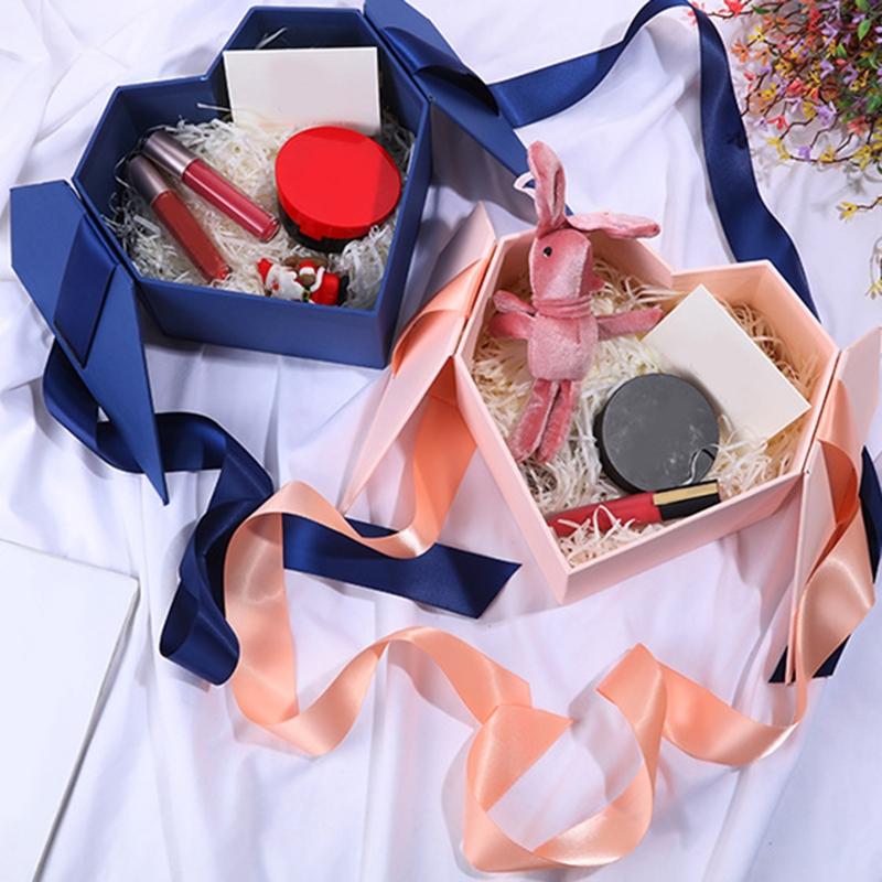 Heart Shaped Gifts Box with Bow Ribbon Valentines Day Presents Packaing Boxes Anniversary Surprise Gifts Wedding Decorations