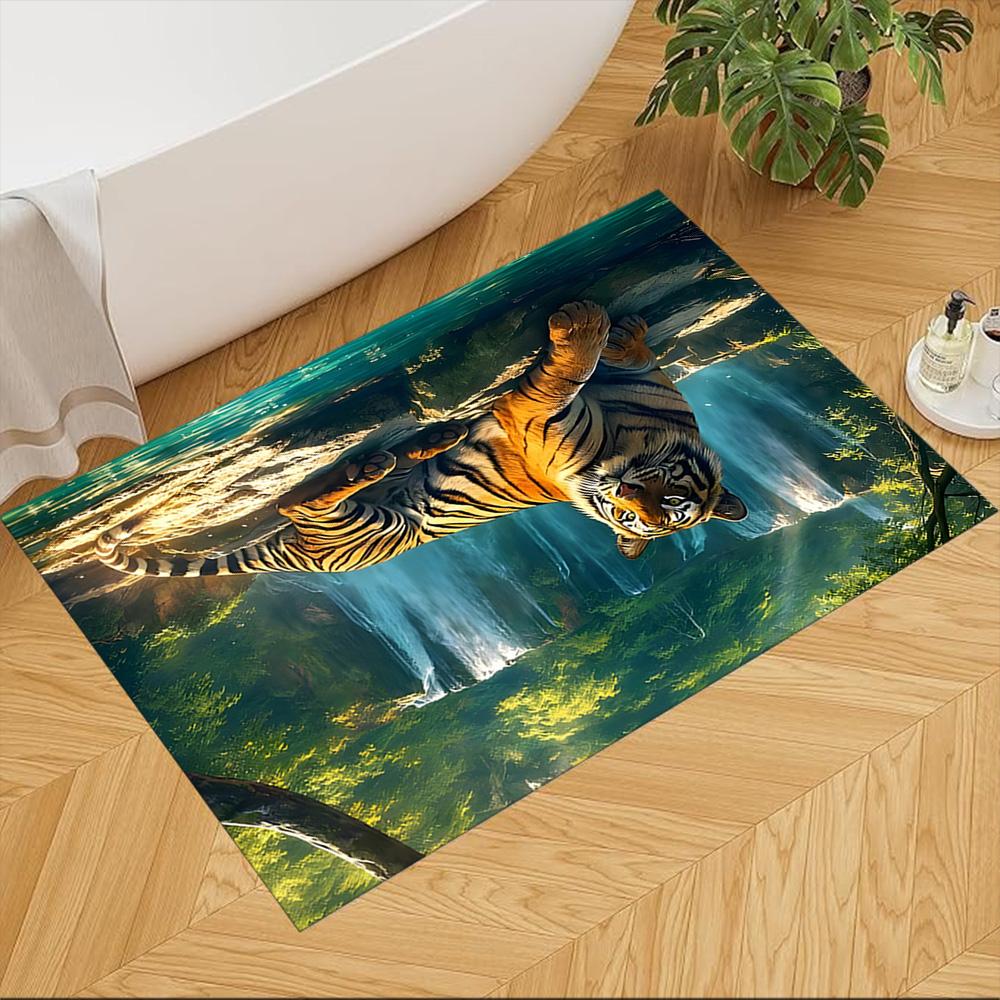 Tiger In Waterfall Realm Non-Slip Home Carpet Design for Office Decor Living Room Gift