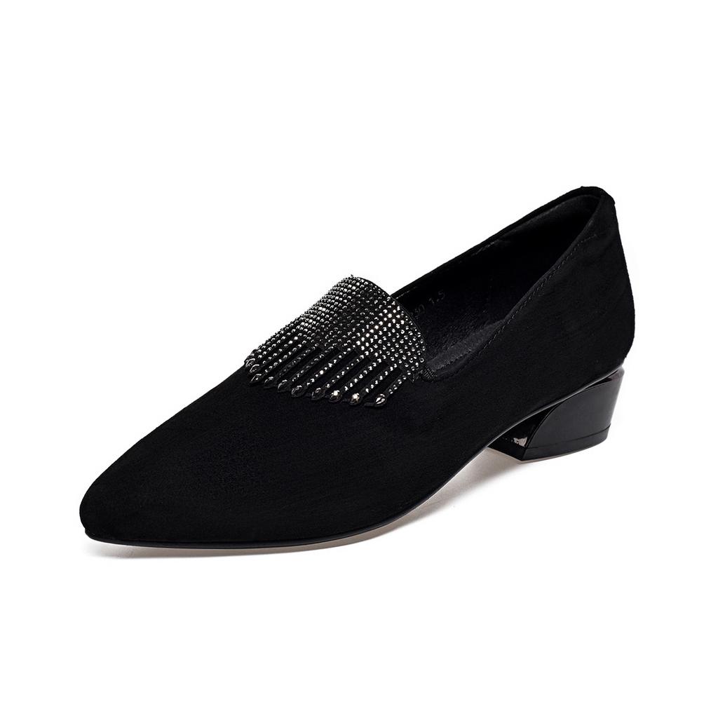 Pointed high heels women's 2025 autumn and winter simple temperament black small single shoes one pedal four-season shoes hot diamond fashion shoes