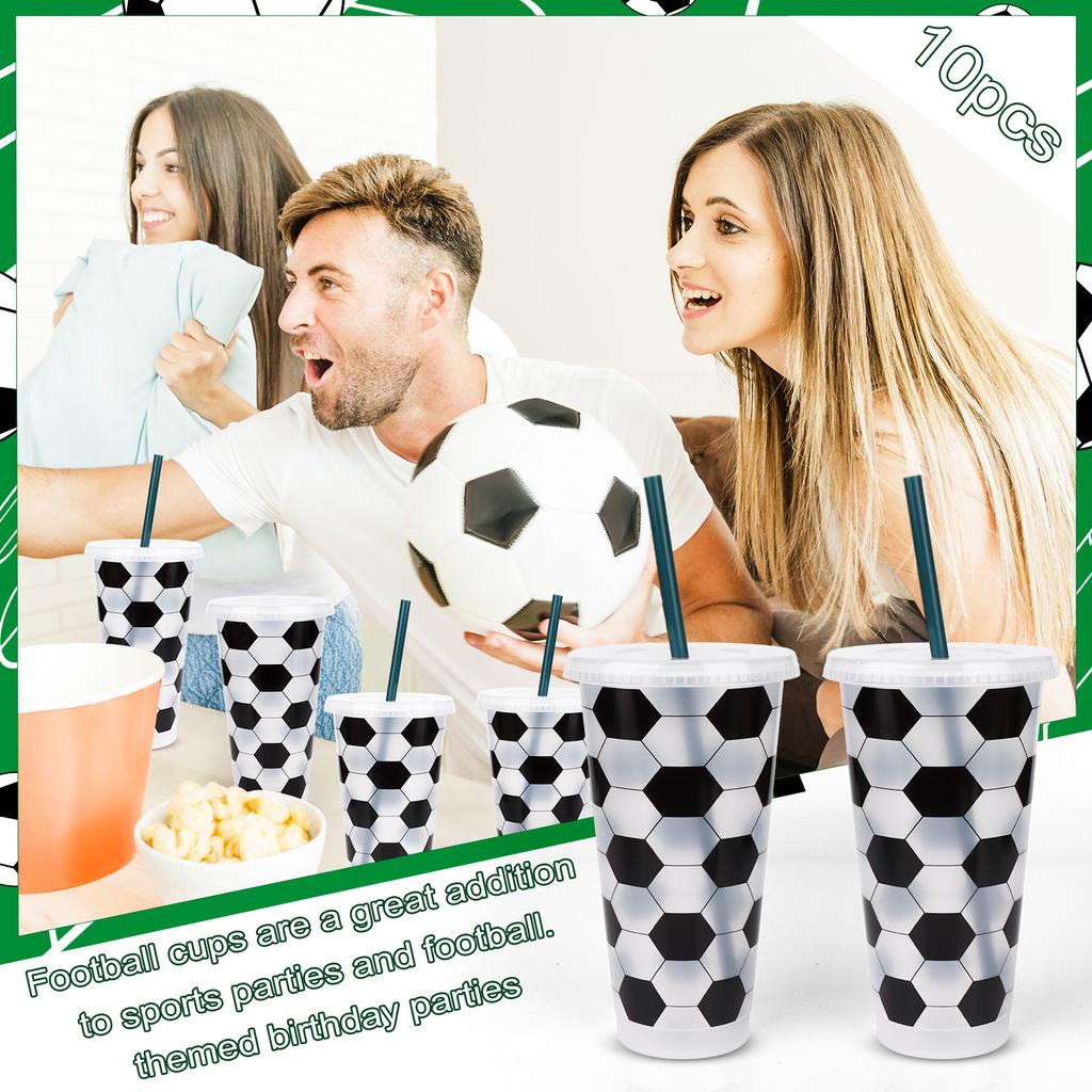 10 Pcs 25 Oz Plastic Soccer Cups Reusable Tumbler With Lid And Straw Soccer Birthday Party Gifts For Fan Men Women Sports