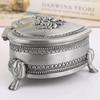 Heart Shape Jewelry Storage Box Ancient Silver Inlaid Gem Organizer Alloy Storage Jar Earrings Ring Unique Gift for Family