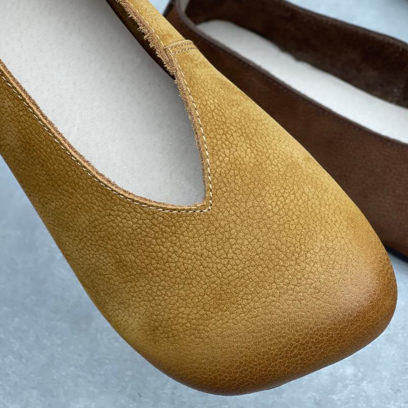 Johnature Echte Leder Flache Slip-on Schuhe Lässige Quadratische Zehenpartie Bequeme Weiche Sohle Damen Flats