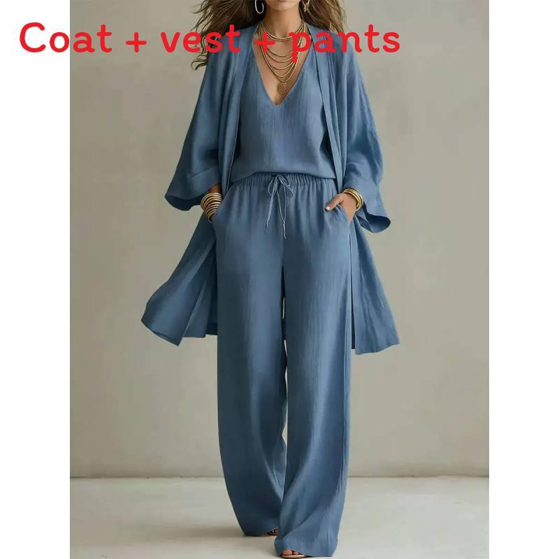 Casual Linen Pants Set For Women With Tie Details Spring Style