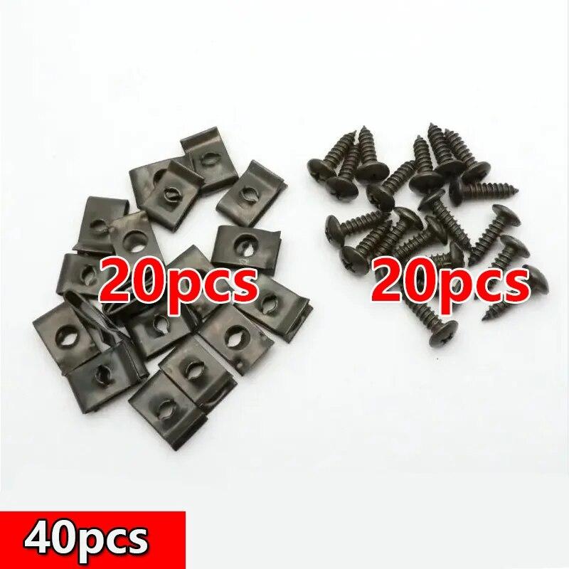 40pcs Mixed U-Type Metal Screw Clips with Anti-Rust Protection for Car & Motorcycle Fastener Tapping Buckle