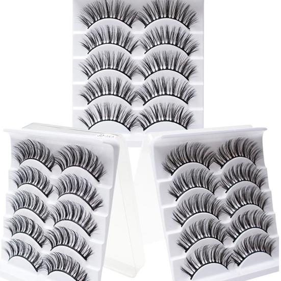Yousheng 5 Pairs False Eyelashes All-match Natural Long 3D Mink Lashes Curling Fake Eye Lashes Makeup Tool for Party