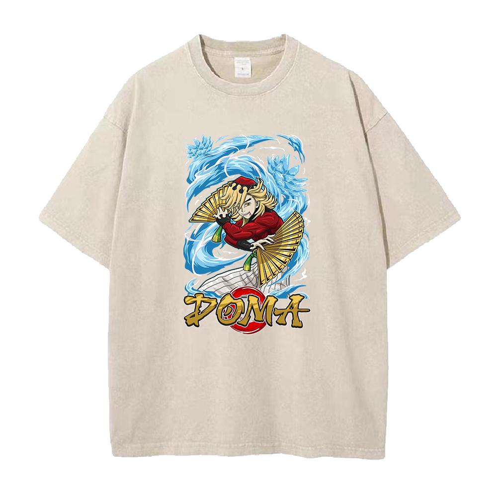 Heißer Anime Demon Slayer Kokushibo Bedrucktes T-Shirt Herren Übergroße Freizeit-T-Shirts Vintage Gewaschenes T-Shirt Harajuku Herren Baumwoll-T-Shirt