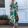 Muslim women's fashion floral print two-piece spring and autumn clothing retro long shirt wide-leg pants set