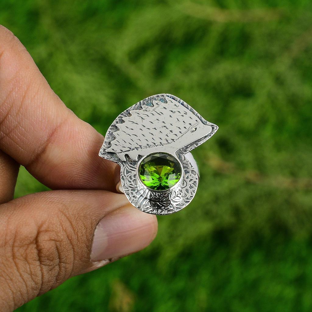 Round Peridot Gemstone Anniversary Wedding Statement Ring 925 Sterling Silver
