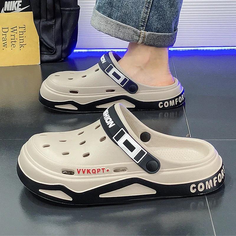 Fashion Summer New Men Hole Shoes Wear Casual Non-slip Portable Sports Sandals Beach Step on Toe Breathable Slippers for Men Outdoor