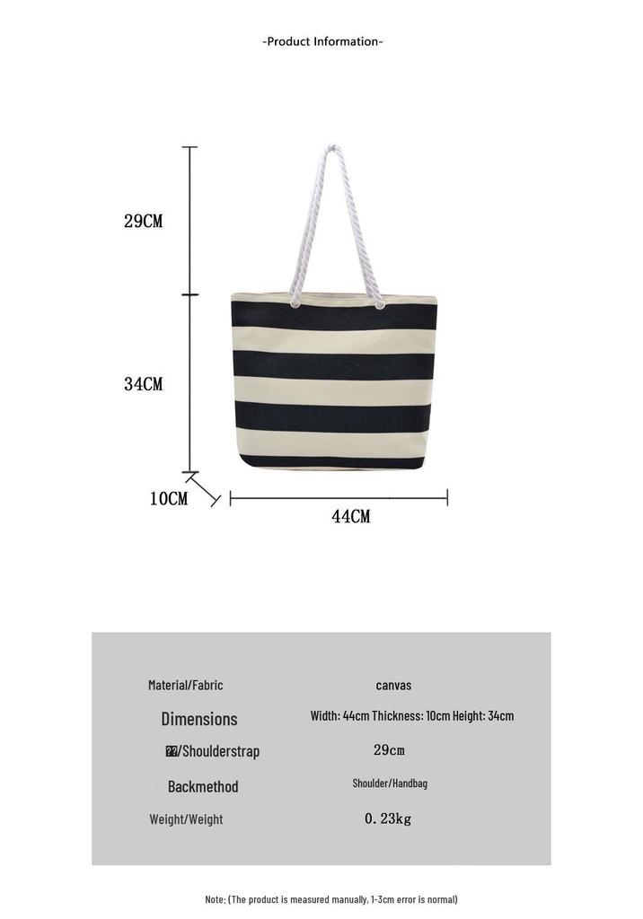 Versatile Striped Canvas Beach & Shopping Bag with Lightweight Cotton Rope Handles