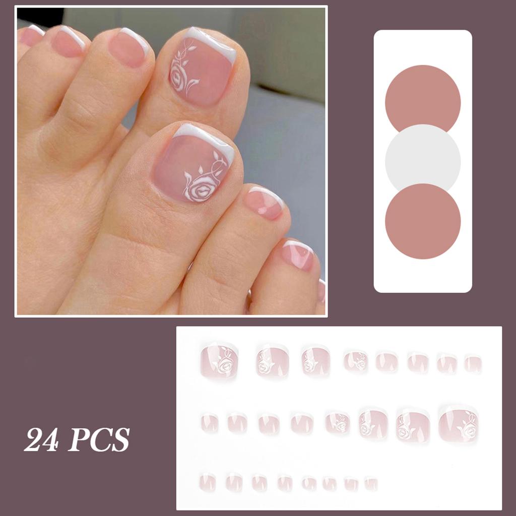 24 STUKS Roze Nep Teennagels Met Volledige Dekking Van Glanzende Acryllijm Ontworpen Bloem Kunstmatige Sticks Geschikt Voor Vrouwen