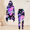 Women Plus Size Two Piece Hooded Long Sleeve Top And Pants Halloween Ghost Cat Moon Print Loungewear Set