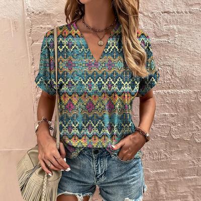 Summer Retro Women's T Shirt Outdoor Fashion V-neck Short Sleeve OverSize Casual Women's Clothing Street Shoot Harajuku Style