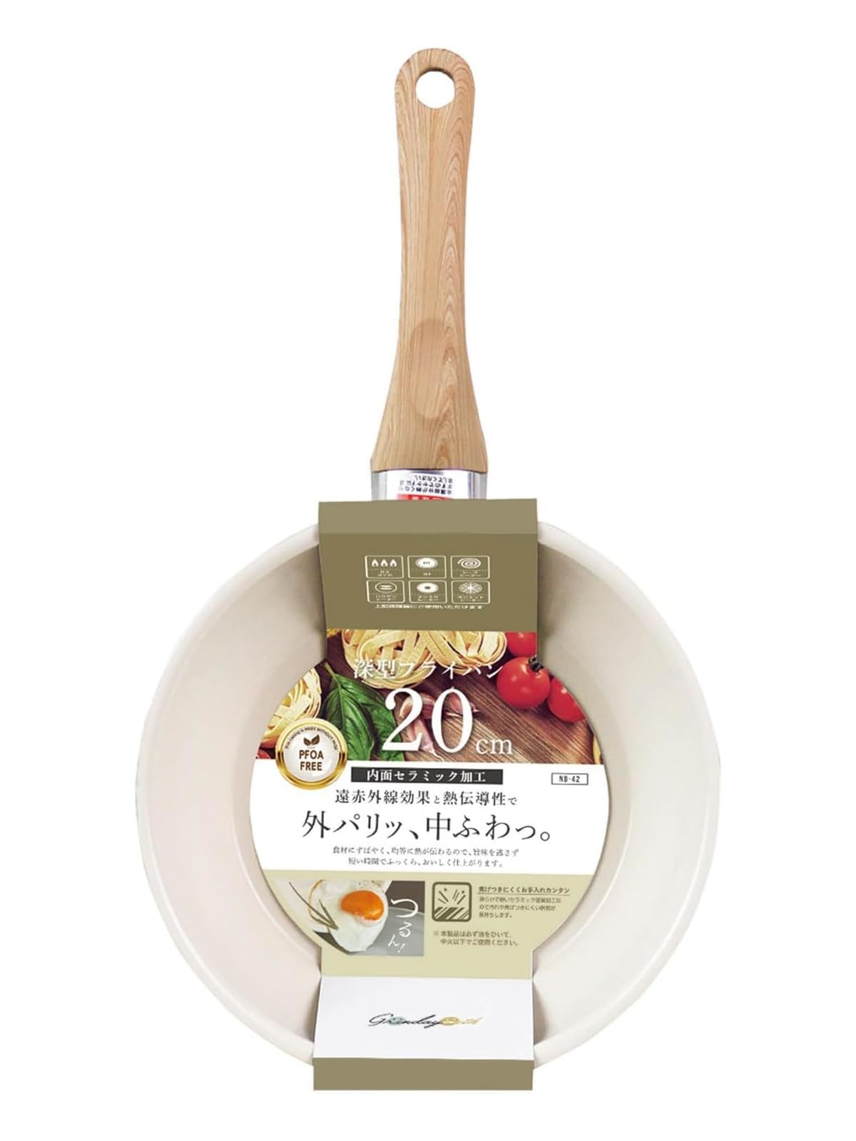 

Kakusei Grinday with Deep Frying Warm Induction Ceramic Stylish and Cute Muted Color NB-42 Pan, 20cm, Ivory, Compatible, Coating,