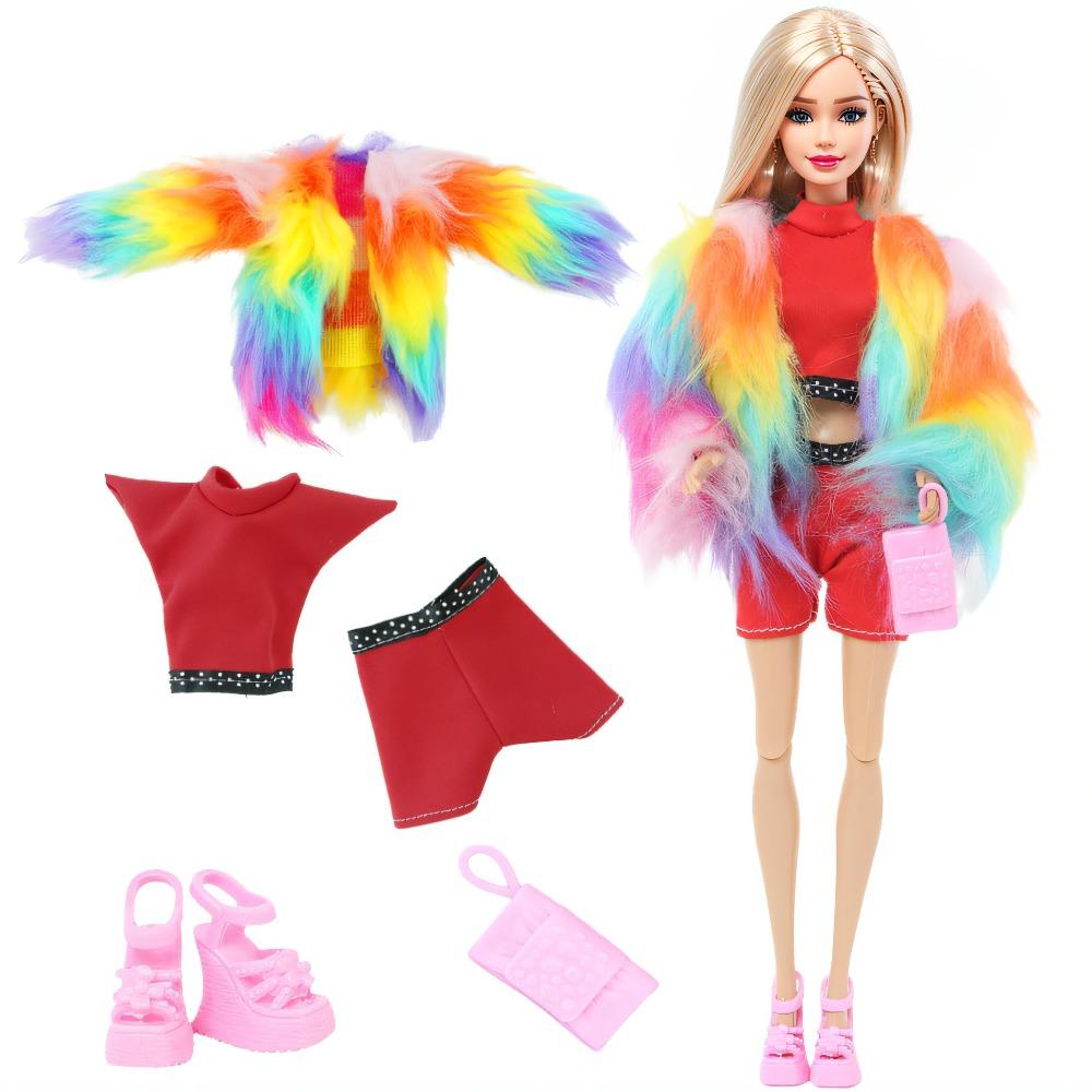 11.8 Inch Doll Outfit Suit with Shoes Bag Winter Plush Coat Dress Skirt Daily Tops Pants Clothes 1/6 30cm Doll Accessories Toy