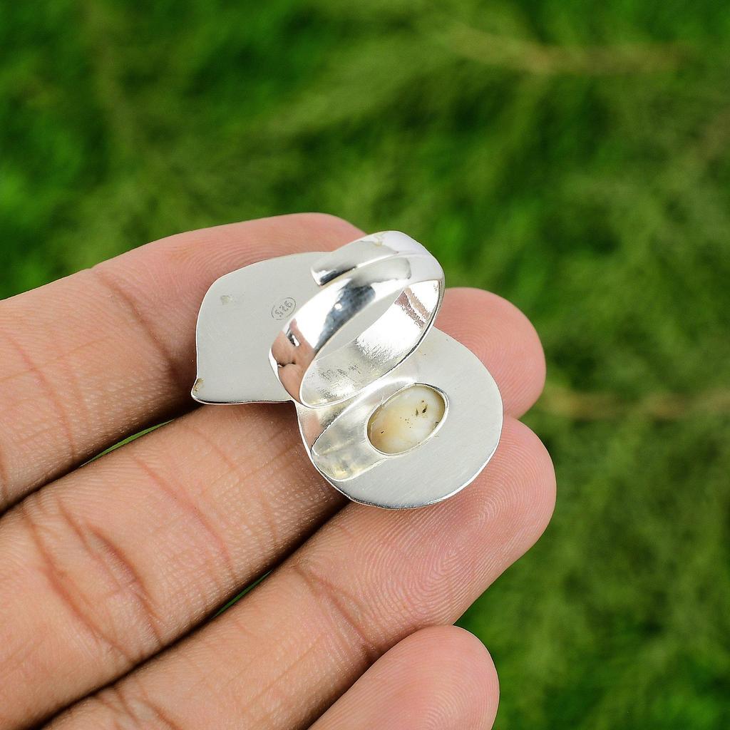 Gift For Her 925 Silver Natural Shiva Eye Shell Multi Stone Adjustable Ring