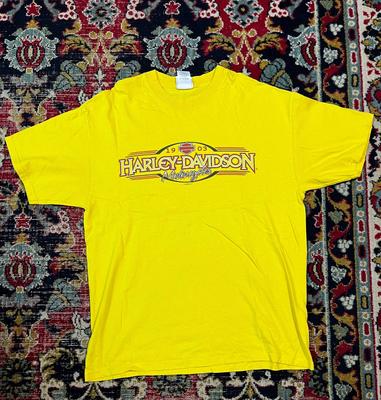 Vintage Harley-Davidson Gelbes Logo Grafik-T-Shirt Motorräder Biker-T-Shirt Größe L