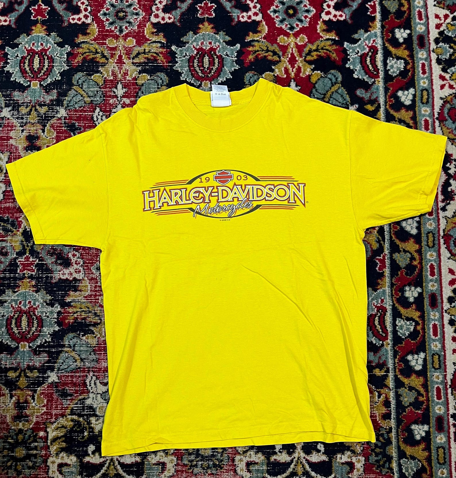 Vintage Harley-Davidson Yellow Logo Graphic T-Shirt Motorcycles Biker Tee Size L S