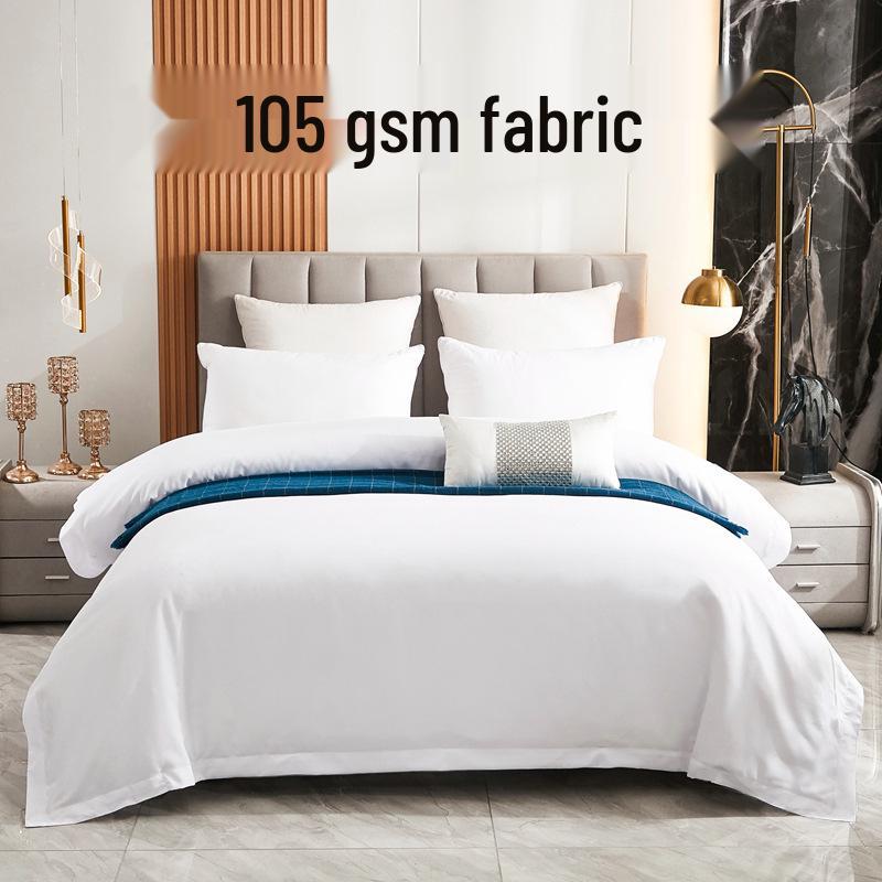 Four-Piece Brushed Cotton Bedding Set: Fitted Sheet, Flat Sheet, Pillowcase, Duvet Cover - Hotel Style for Guesthouses and B&Bs