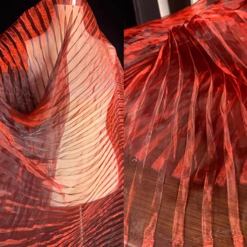 Wide 150cm Stretch Gradient Mermaid  Fabric Ji Eugen Yarn Double Color Pleated Water Light Reflective Yarn Dress Dress Designer 100x150cm