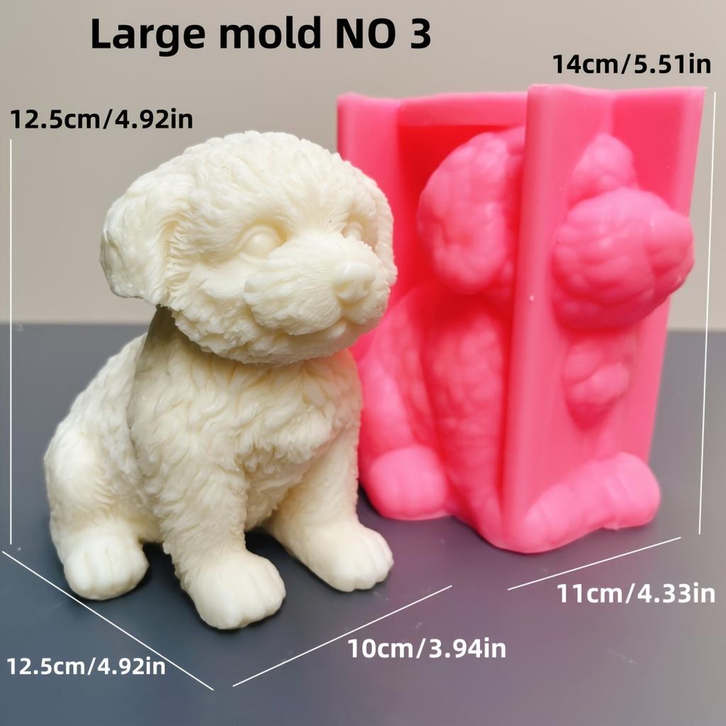 3D Large cute dog candle silicone mold animal dog teddy dog resin silicone mold prone dog ornament concrete cement gypsum mold