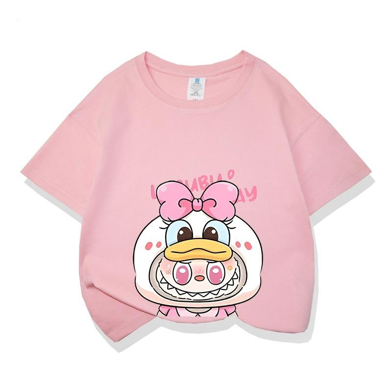 Cartoon Graphic Labubu Kids Adult Printed T-shirt Summer Men and Women's Fashion Outdoor Girl Short Sleeved T-shirt Top Pullover