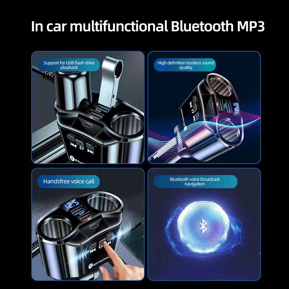 Car Charger Bluetooth FM Transmitter Fast Charging Socket Cigarette Lighter Splitter Power Adapter Dual USB with Voltage Display