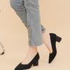 Women's Large Size Spring Coarse Heels Pointed Toe Shoes Flyknit V-Mouth Straight Pattern Solid Color High-heeled Single Shoes 34-43