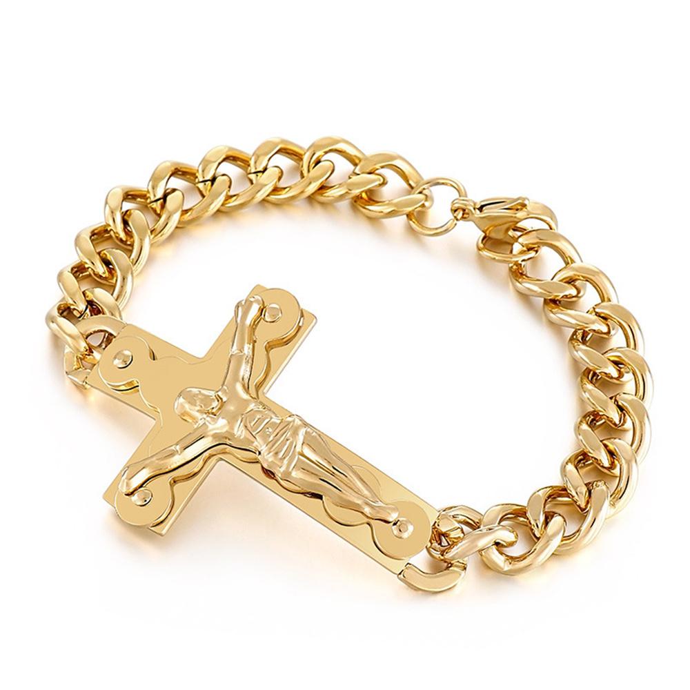 Religious Christ Crucifix Jesus Cross Bracelet Gold Silver Color Stainless Steel Cuban Link Chain Bracelets For Men Jewelry Gift