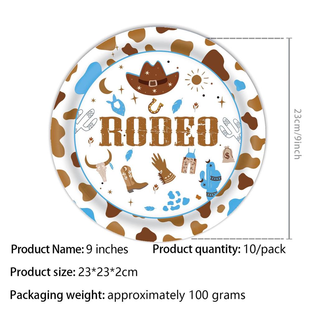 Western Cowboy Themed Party Supplies: Brown Paper Plates, Napkins, and Tablecloth