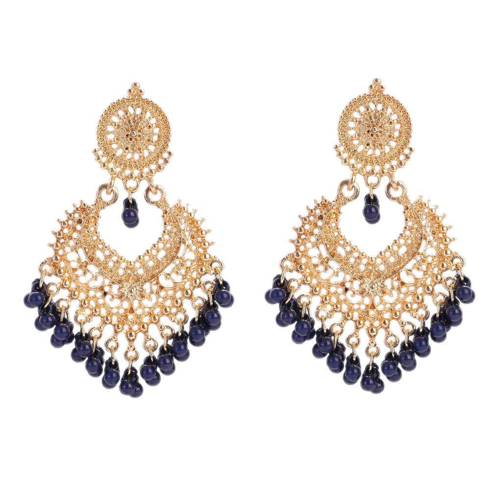 New Ethnic Gold Color Indian Jhumka Earrings for Women Pendient Heart Shape Beads Tassel Earring 2023 Vintage Brincos Zircon