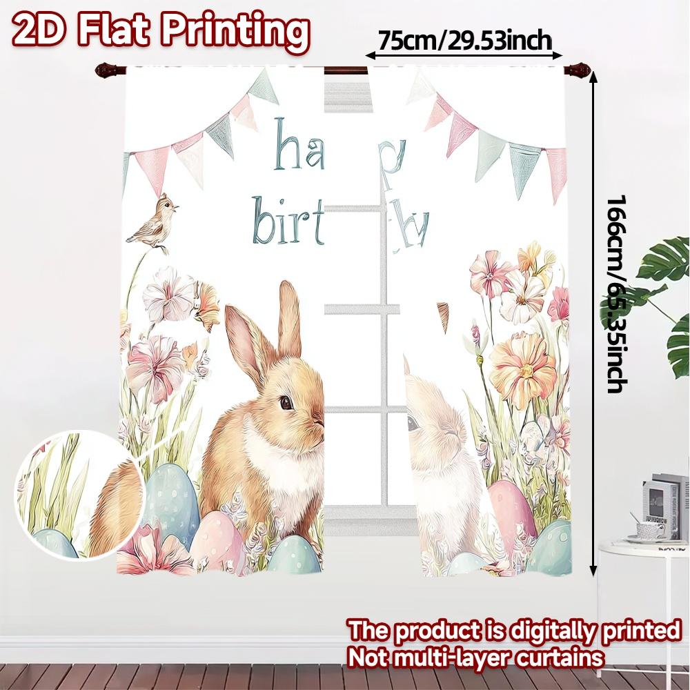 2pcs, 2D FLAT PRINTING Curtains (Without Rod) Birthday Bunnies(2) Modern Curtain Fabric Machine Washable Fabric Curtains Gifts