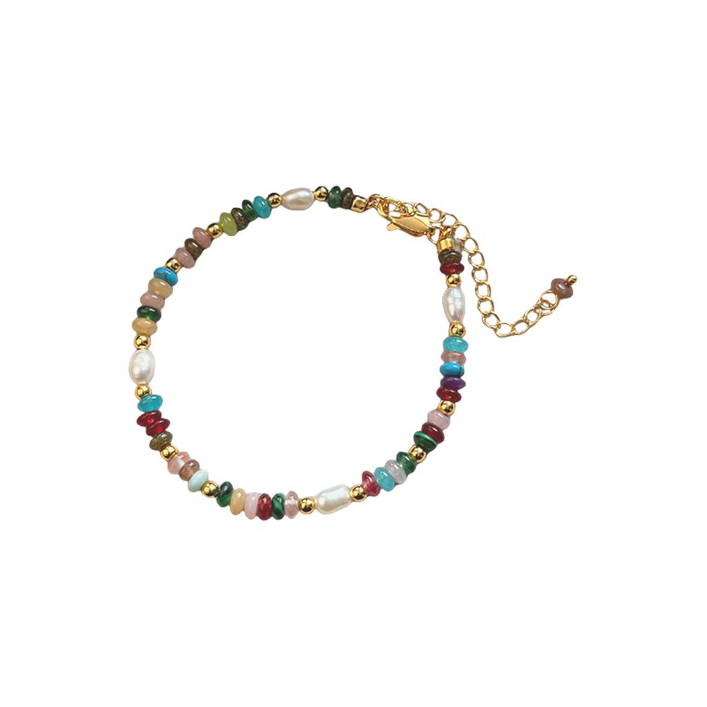 Fashionable Colorful Beads Natural Pearls Necklace Bracelet for Women Retro Gold Chain Jewelry Special Gifts Wear