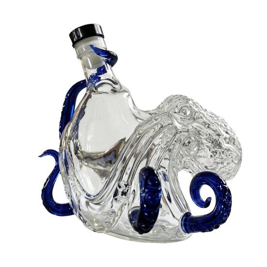 Octopus Shaped Whiskey 3D Decanter Wine Bottle Blown Glass with Stopper 400ml очистить синий