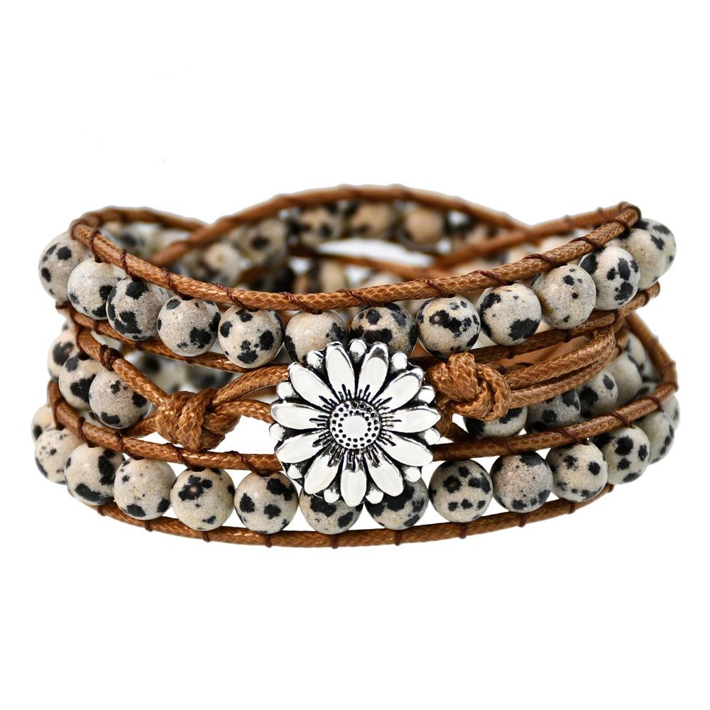 Natürlicher Stein Handgewebtes Armband Damen Bohemian Mehrschichtiges Wickel-Handseil Tigerauge Stein Armband.