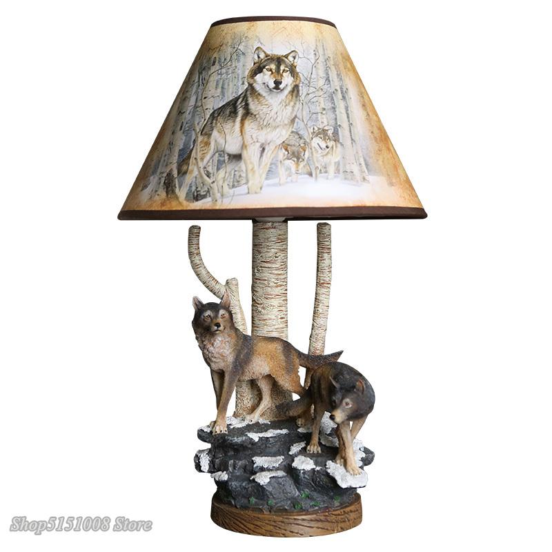 Modern Resin Wolf Table Lamps Animal Lamp Bedside Reading Desk Light for Living Room Bedroom Home Decor Led Stand Light Fixtures